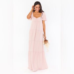Show Me Your Mumu Nicole in Dusty Blush Crisp Women's Maxi Wedding Dress (SizeL)